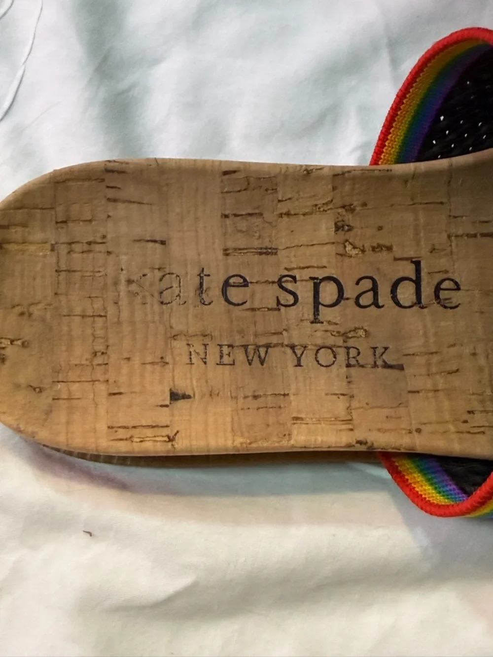 Kate Spade New York Wren Rainbow Black Multicolor Knit Cork Slide Size 6